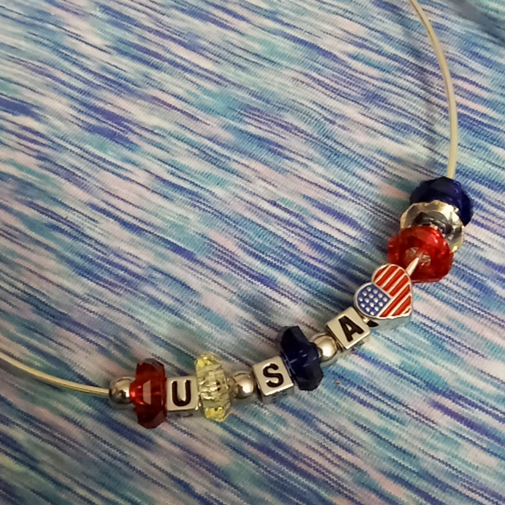 hand crafted USA America Silver crystal statement Necklace